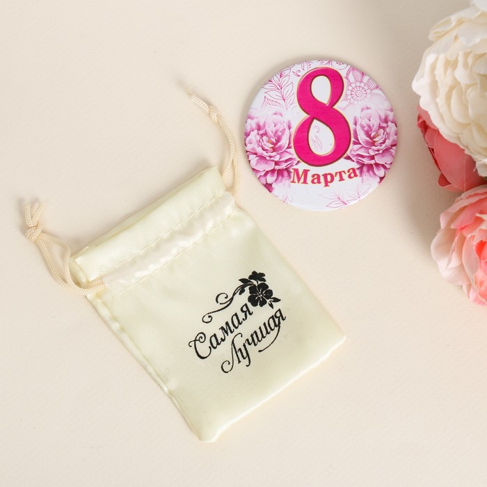 Зеркало с мешочком на открытке "8 Марта"