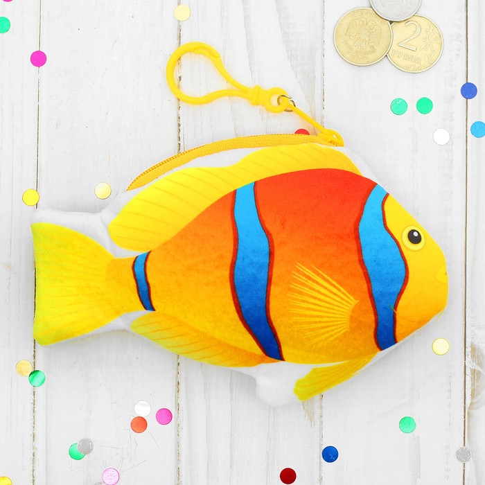 Кошелек мягкий "Рыбка" синие полоски, на карабине