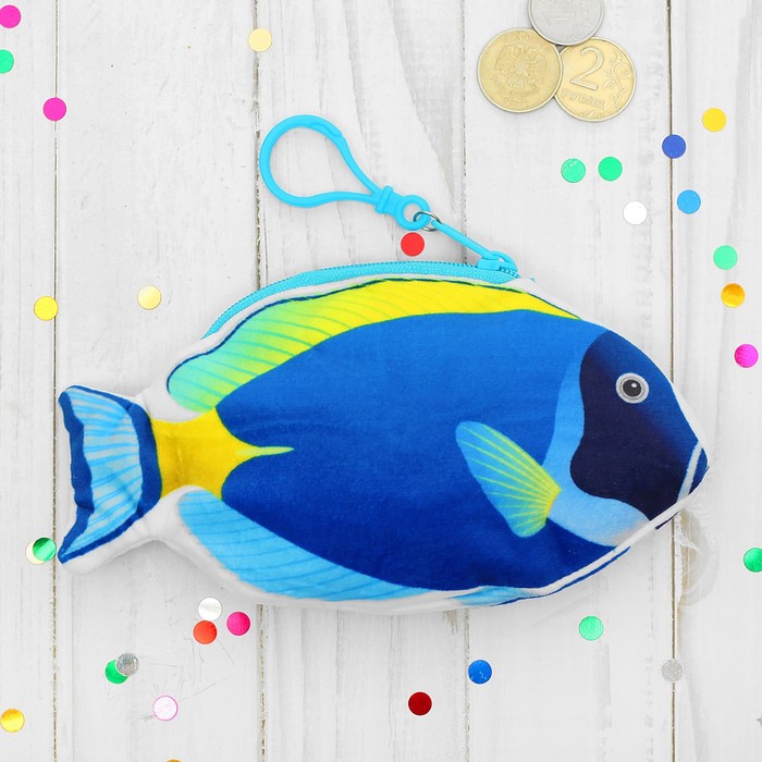 Кошелек мягкий "Рыбка" синяя, на карабине