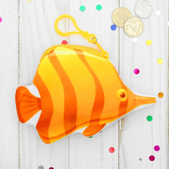 Кошелек мягкий "Рыбка" оранжевая полосочка, на карабине