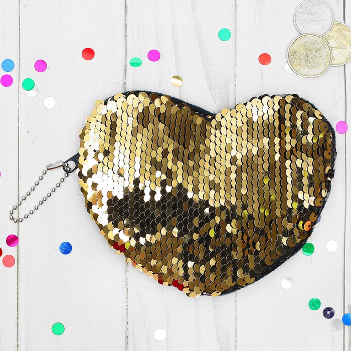 Мягкий кошелёк "Яркое сердце", пайетки хамелеон