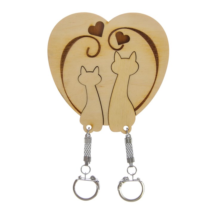 Ключница открытая дерево "Кошки с сердечками" 10х10 см