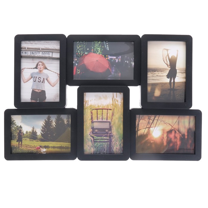 Фоторамка пластик на 6 фото 10х15 см "Плавные линии" чёрная 47х30 см