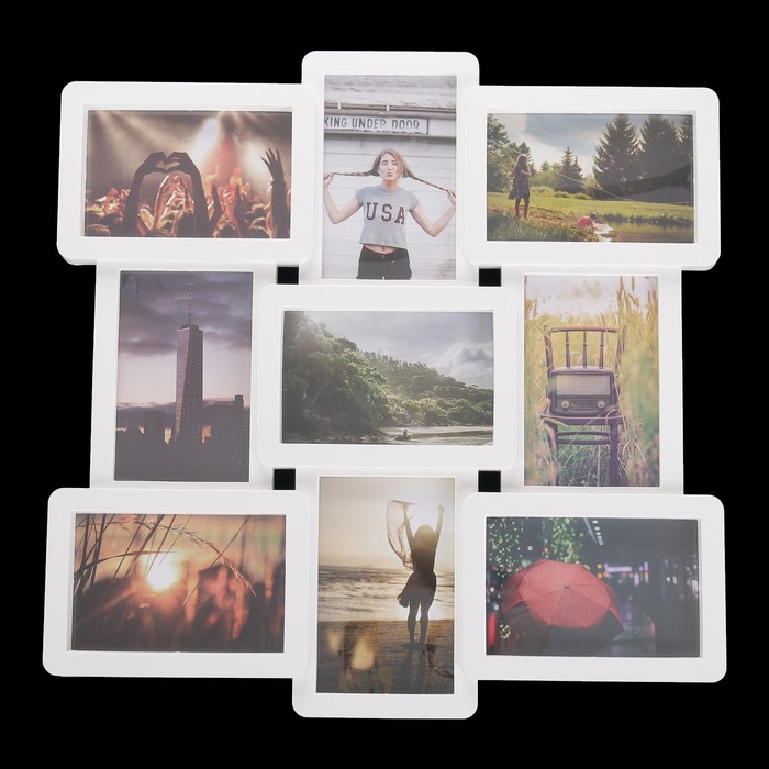 Фоторамка пластик на 9 фото 10х15 см "Плавные линии" белая 45х44 см