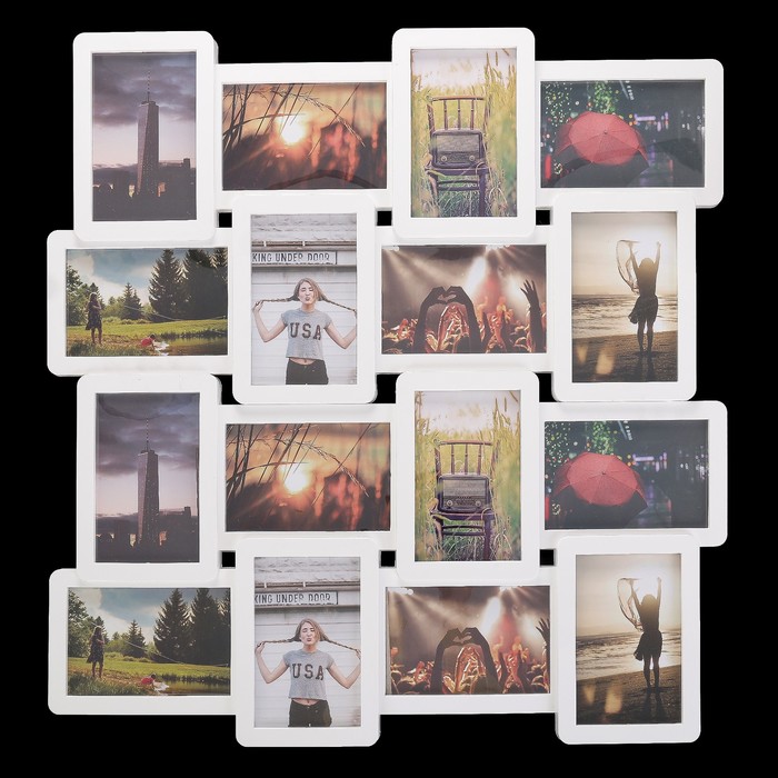 Фоторамка пластик на 16 фото 10х15 см "Плавные линии" белая 58х59 см