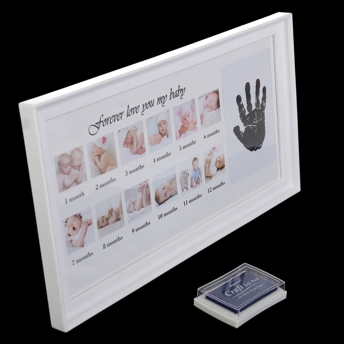Фоторамка на 12 фото 4х4 см с штемп.подушкой "Малыш" белая 22х39 см