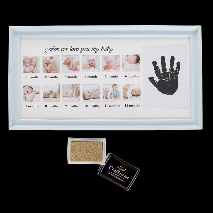 Фоторамка на 12 фото 4х4 см с штемп.подушкой "Малыш" голубая 22х39 см