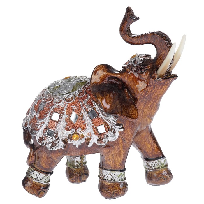 Сувенир полистоун "Слон с красочной попоной с зеркальными ромбами" МИКС 14х14х6 см