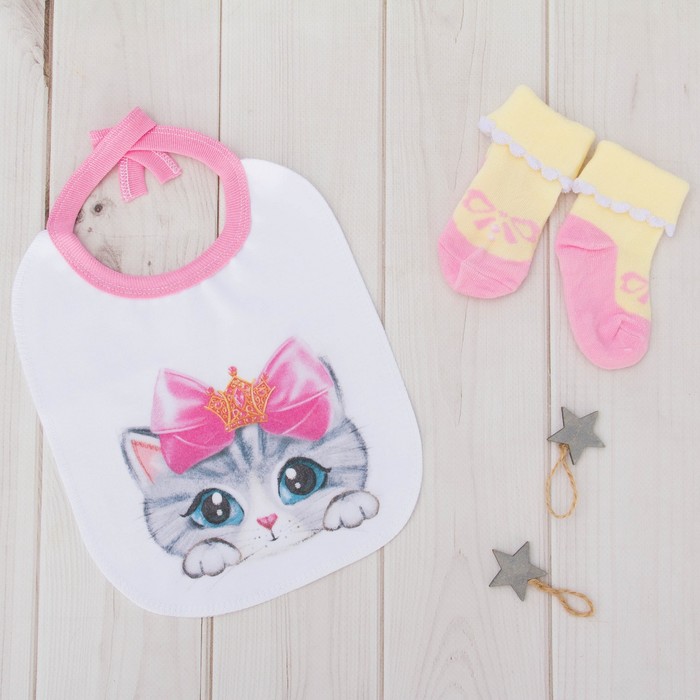 Набор детский Крошка Я "Лапочка дочка" слюнявчик и носки, 3-12 мес, 100% хл