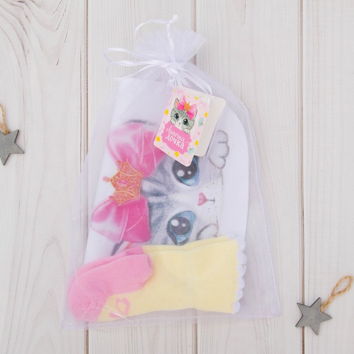 Набор детский Крошка Я "Лапочка дочка" слюнявчик и носки, 3-12 мес, 100% хл