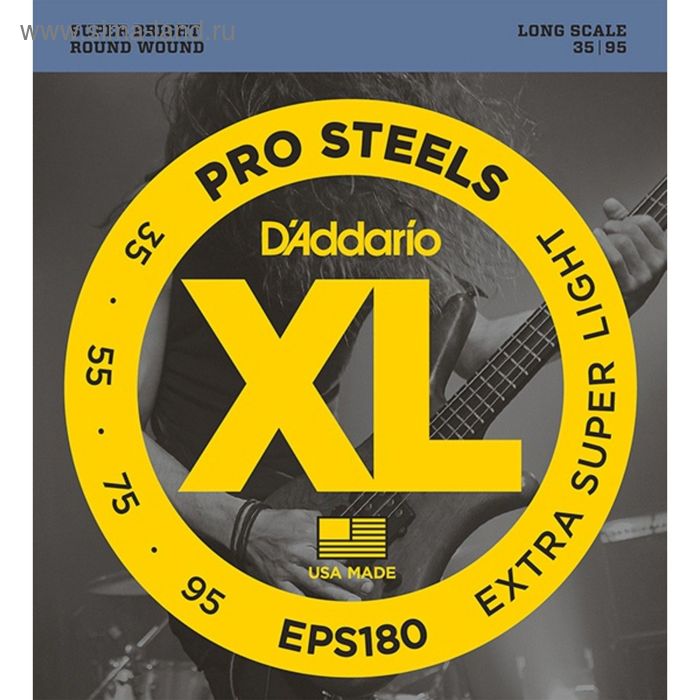 фото Струны для бас-гитары d'addario eps180 prosteels extra super light, 35-95 d`addario