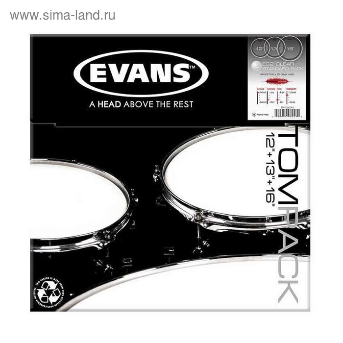 Набор пластика Evans ETP-EC2SCLR-S EC2 Clear Standard для том барабана 12/13/16 пластик evans etp g1clr f набор а для том барабана pack fusion 10 12 14 серия g1 clear 23526