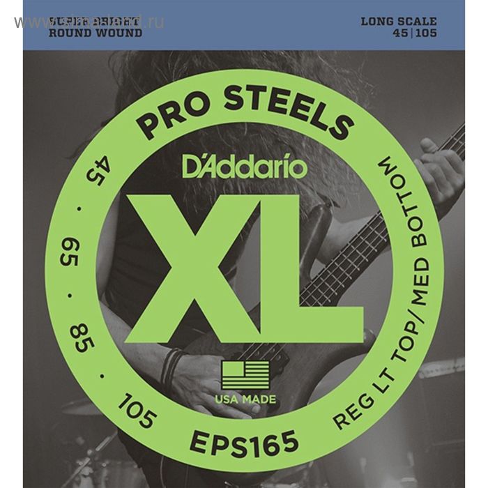 фото Струны для бас-гитары d'addario eps165 prosteels custom light, 45-105, long scale d`addario