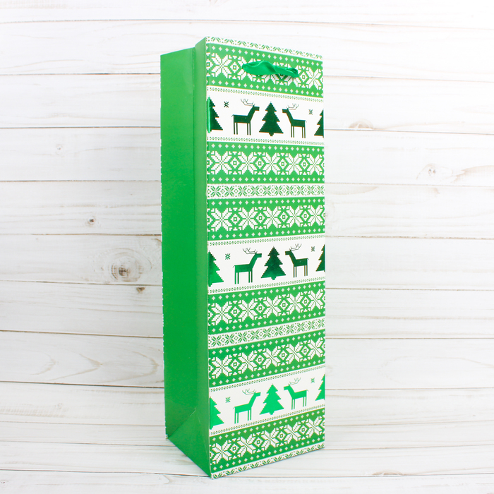 Пакет подарочный под бутылку "Новогодний", 12 х 6 х 35 см