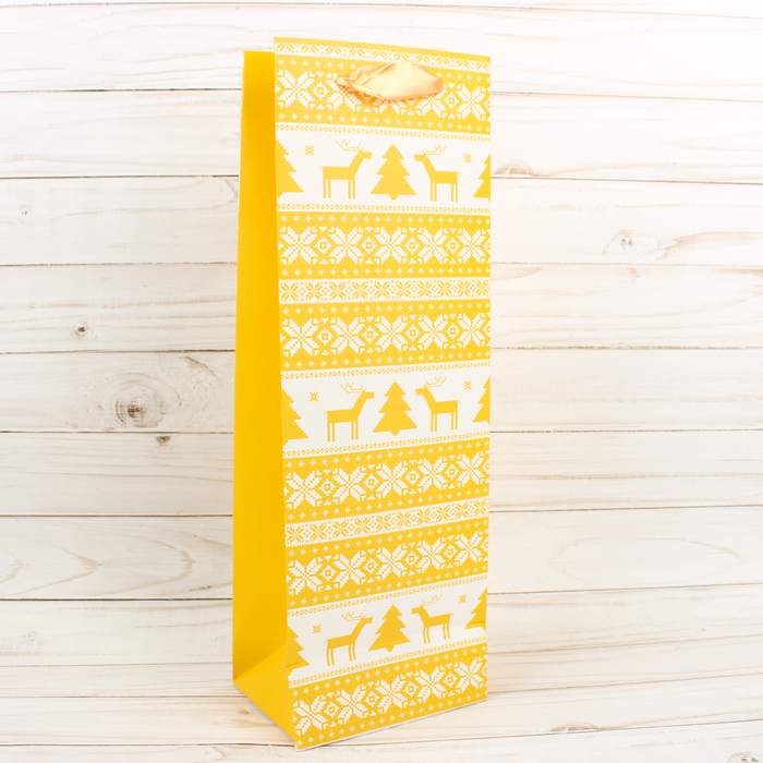 Пакет подарочный под бутылку "Новогодний", 12 х 6 х 35 см