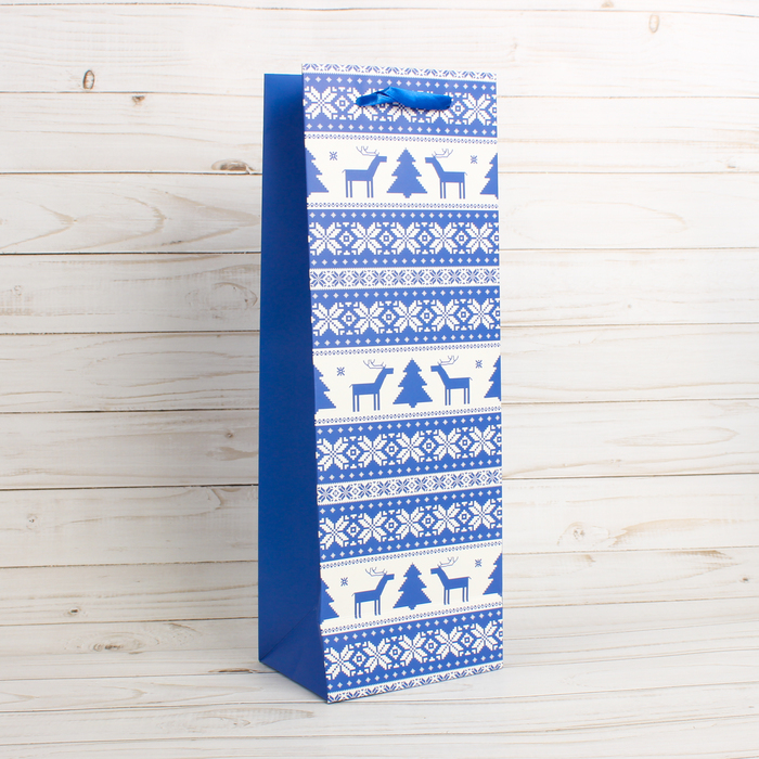 Пакет подарочный под бутылку "Новогодний", 12 х 6 х 35 см