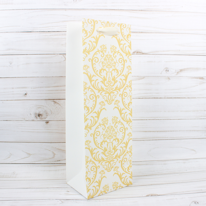 Пакет подарочный под бутылку "Золотой узор", 12 х 6 х 35 см