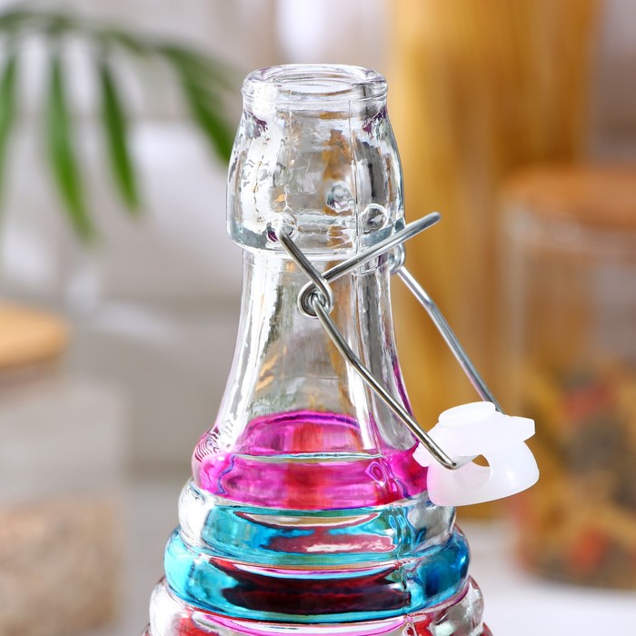 фото Бутылка стеклянная для соусов и масла с бугельным замком «перелив», 1,2 л, 8,5×32 см, цвет микс
