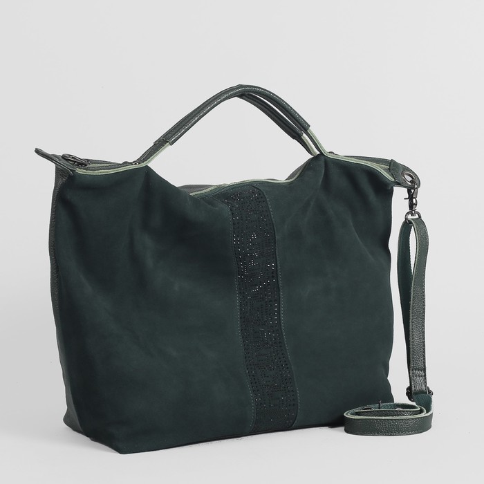 Сумка женская на молнии, 1 отдел с перегородкой, наружный карман, регулируемый ремень, цвет зелёный