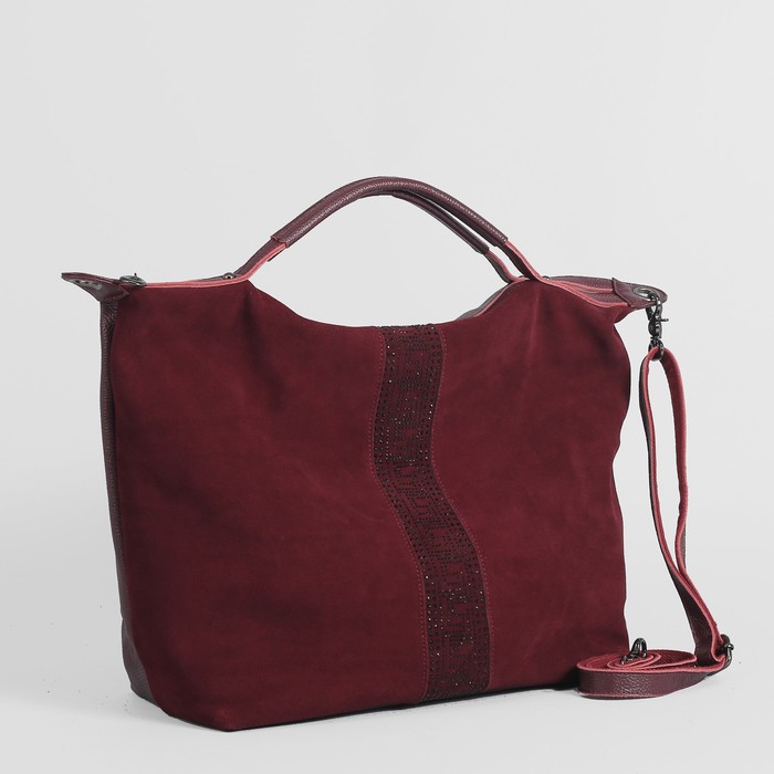 Сумка женская на молнии, 1 отдел с перегородкой, наружный карман, регулируемый ремень, цвет бордовый