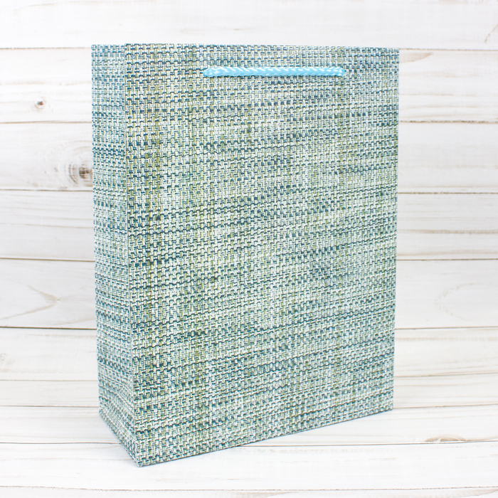 Пакет подарочный "Лён", голубой, люкс, 18 х 8 х 24 см
