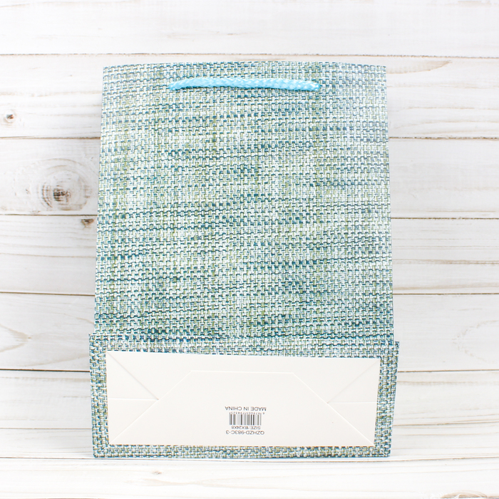 Пакет подарочный "Лён", голубой, люкс, 18 х 8 х 24 см