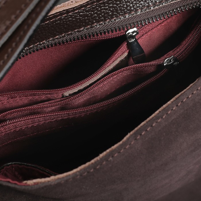 Сумка женская, замша, отдел с перегородкой на молнии, наружный карман, регулируемый ремень, цвет кофе