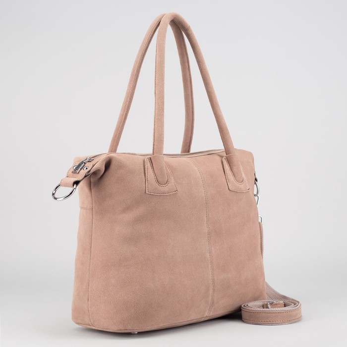 Сумка женская, замша, отдел с перегородкой на молнии, наружный карман, длинный ремень, цвет бежевый