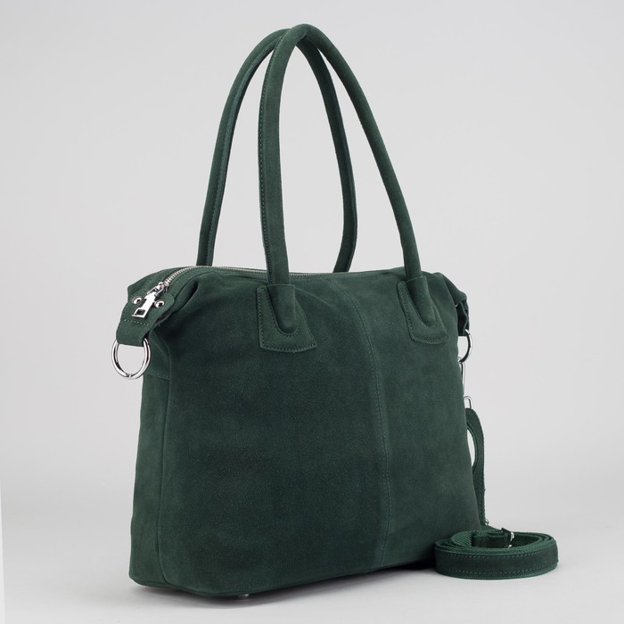 Сумка женская, замша, отдел с перегородкой на молнии, наружный карман, длинный ремень, цвет зелёный