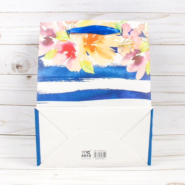 Пакет подарочный "Цветы", синий, люкс, 26 х 10 х 32 см