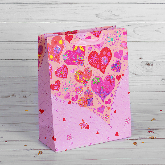 Пакет подарочный "Сердца", люкс, 31 х 12 х 42 см