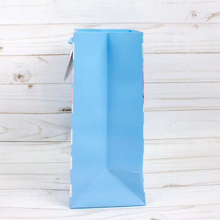 Пакет подарочный "Цветы", голубой, люкс, 26 х 10 х 32 см