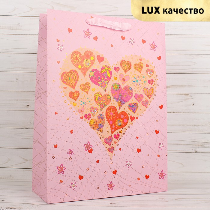 Пакет подарочный "Сердца", люкс, 31 х 12 х 42 см