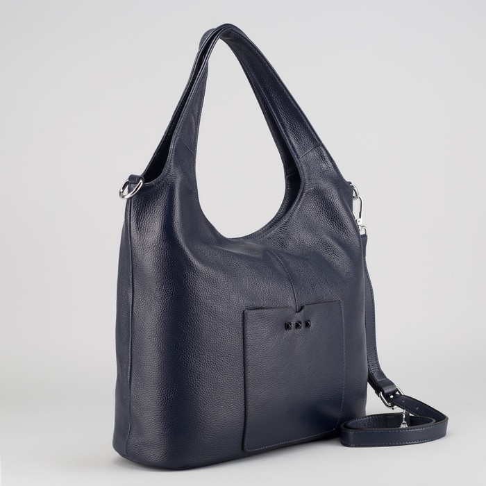 Сумка женская, отдел с перегородкой на молнии, 2 наружных кармана, длинный ремень, цвет синий