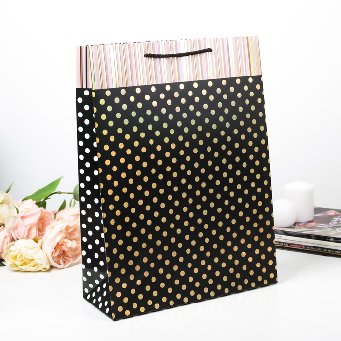 Пакет подарочный "Золотой горошек", люкс, МИКС, 31 х 12 х 42 см