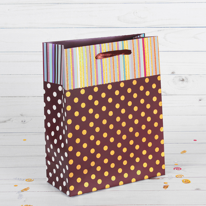 Пакет подарочный "Золотой горошек", люкс, МИКС, 31 х 12 х 42 см
