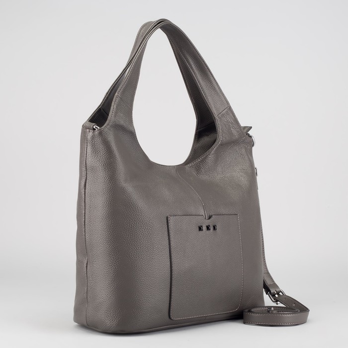 Сумка женская, отдел с перегородкой на молнии, 2 наружных кармана, длинный ремень, цвет серый