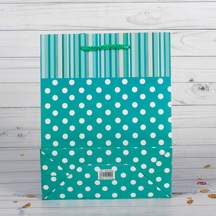 Пакет подарочный "Золотой горошек", цвет бирюзовый, люкс, 31 х 12 х 42 см