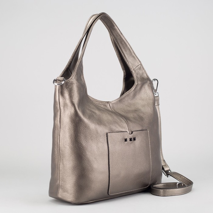 Сумка женская, отдел с перегородкой на молнии, 2 наружных кармана, длинный ремень, цвет бронзовый