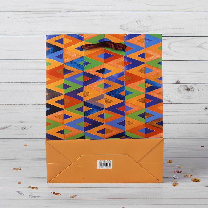 Пакет подарочный "Геометрия", цвет коричневый, люкс, 31 х 12 х 42 см