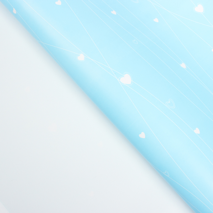 Бумага упаковочная "Сердечки", голубой, 50 х 70 см