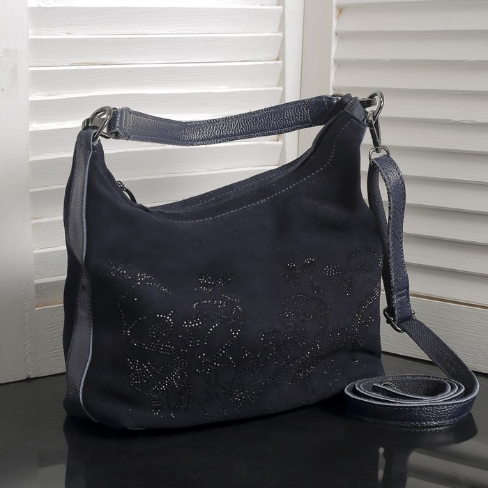 Сумка женская на молнии, 1 отдел, наружный карман, длинный ремень, цвет синий