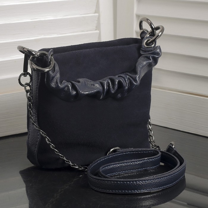 Сумка женская, замша, отдел на молнии, наружный карман, длинный ремень, цвет синий