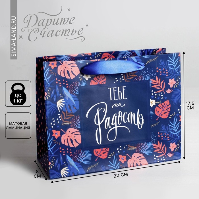 Пакет подарочный «Тебе на радость» 22 × 17,5 × 8 см