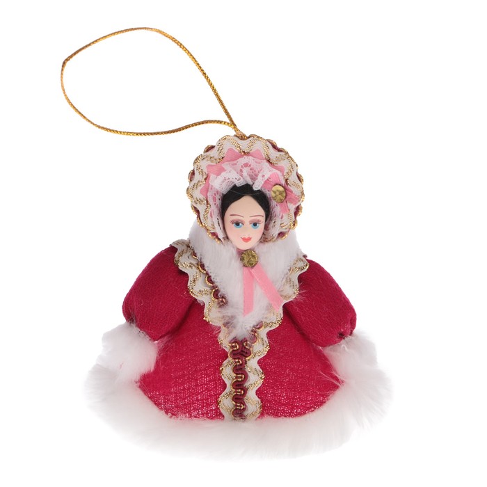 Сувенирная кукла-подвеска "Барышня в шубке и капоре" 1830гг. Россия 12 см
