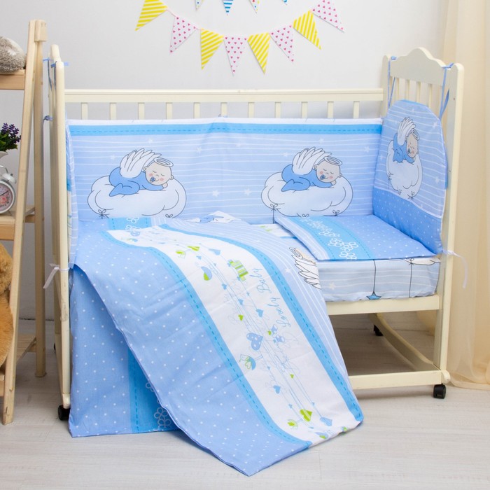 К-т в кровать Ангелочки 6пр., голубой, бязь/аэрофайбер, 120г/м, хл100%