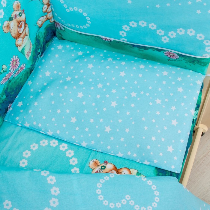 К-т в кровать Мишка с лейкой 6пр., голубой, бязь/аэрофайбер, 120г/м, хл100%