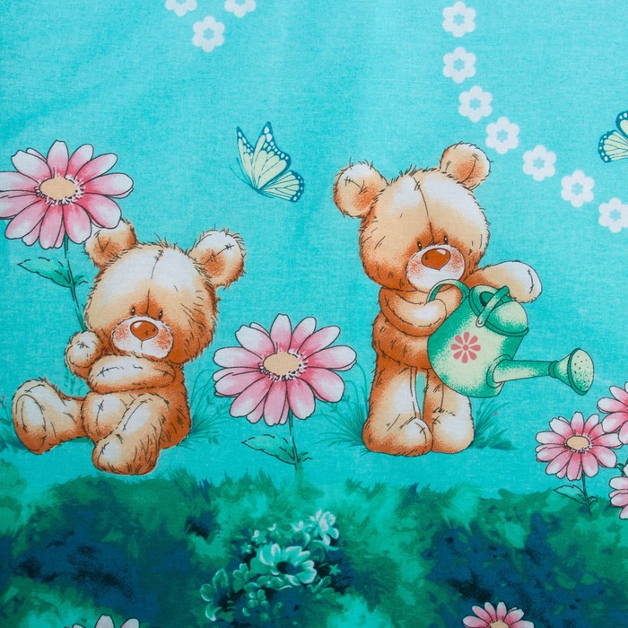 К-т в кровать Мишка с лейкой 6пр., голубой, бязь/аэрофайбер, 120г/м, хл100%