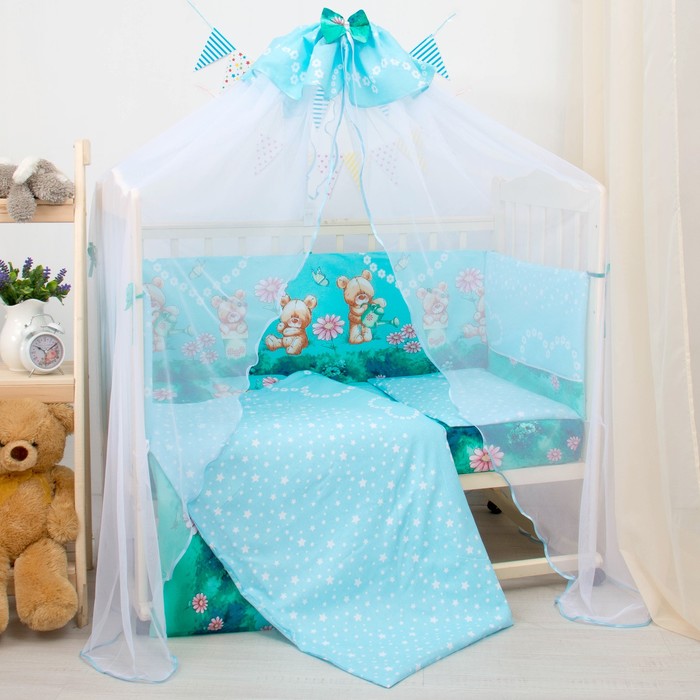 Комплект в кровать "Мишка с лейкой" 7пр., голубой, бязь/аэрофайбер, 120г/м, хл100%