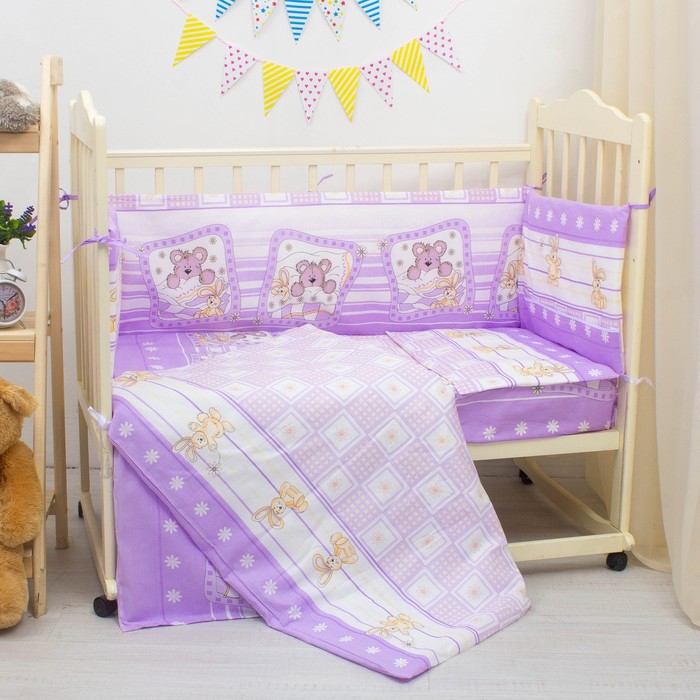 К-т в кровать Зайки в ромашках 6пр., сиреневый, бязь/аэрофайбер, 120г/м, хл100%